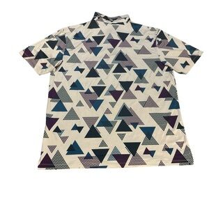 Greenside‎ Golf Polo All Over Triangle Print White Blue and Black Size XL